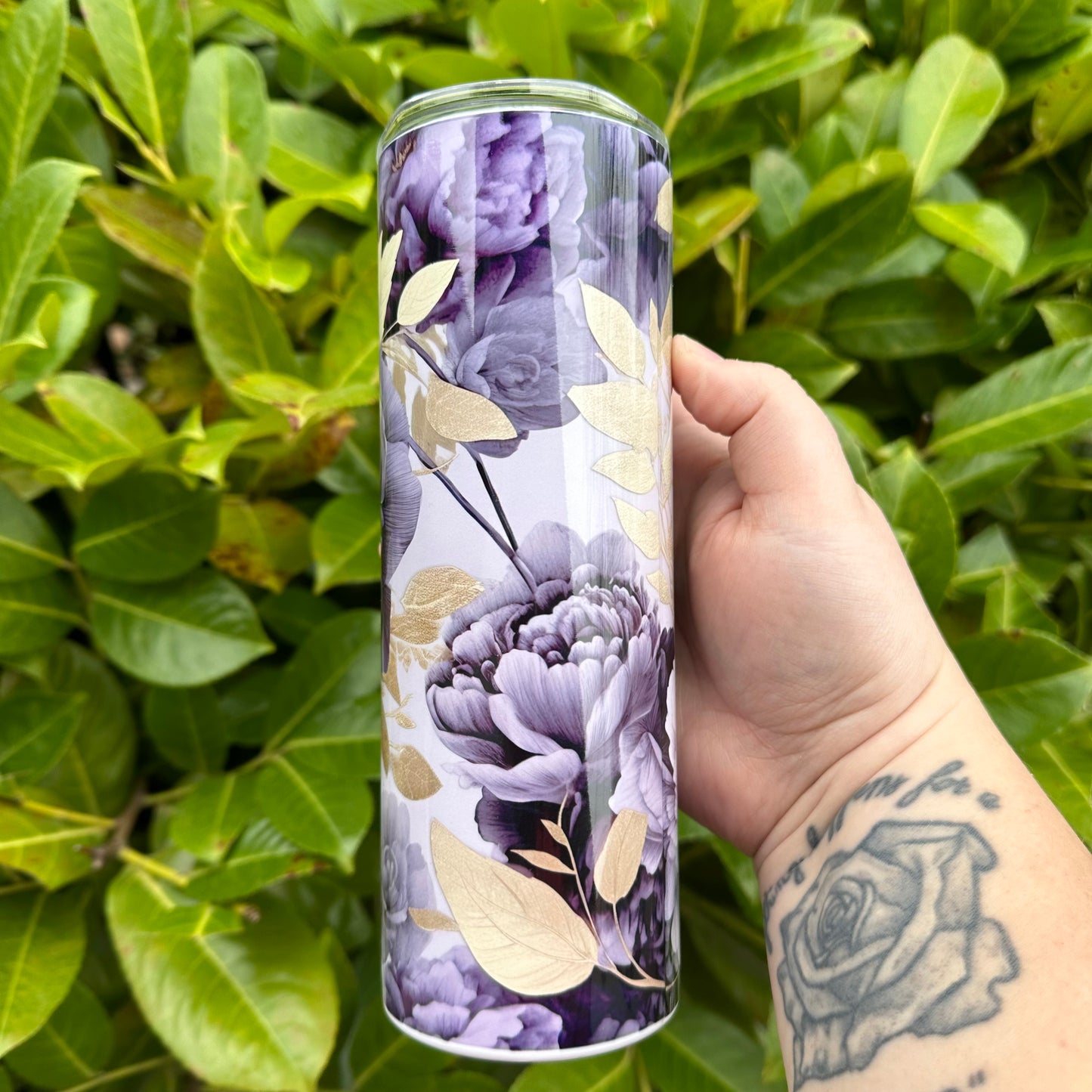 Purple w/ Gold Leaves Floral • MARCH TUMBLER OF THE MONTH •