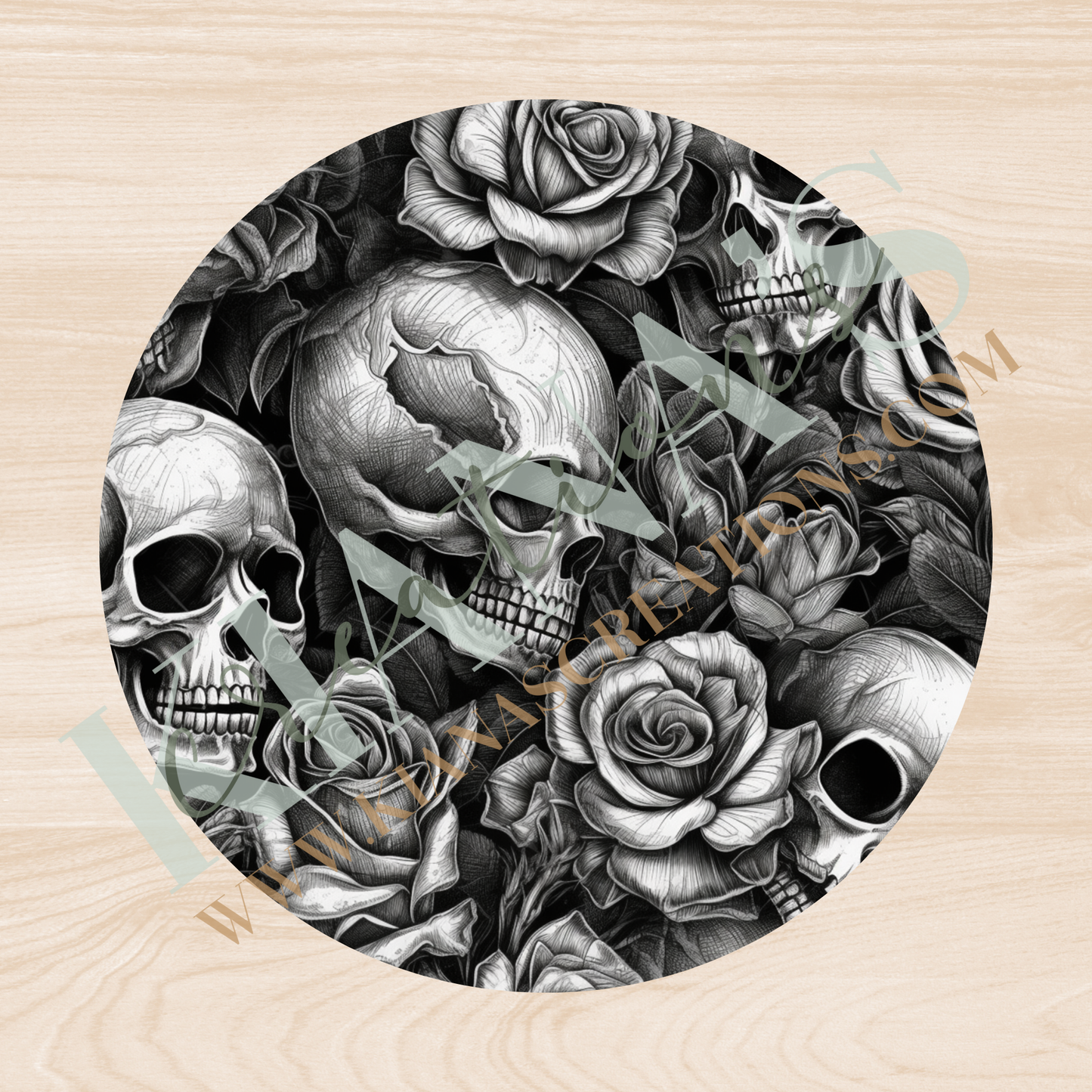 Dark Skull with Roses Bead Cabochon