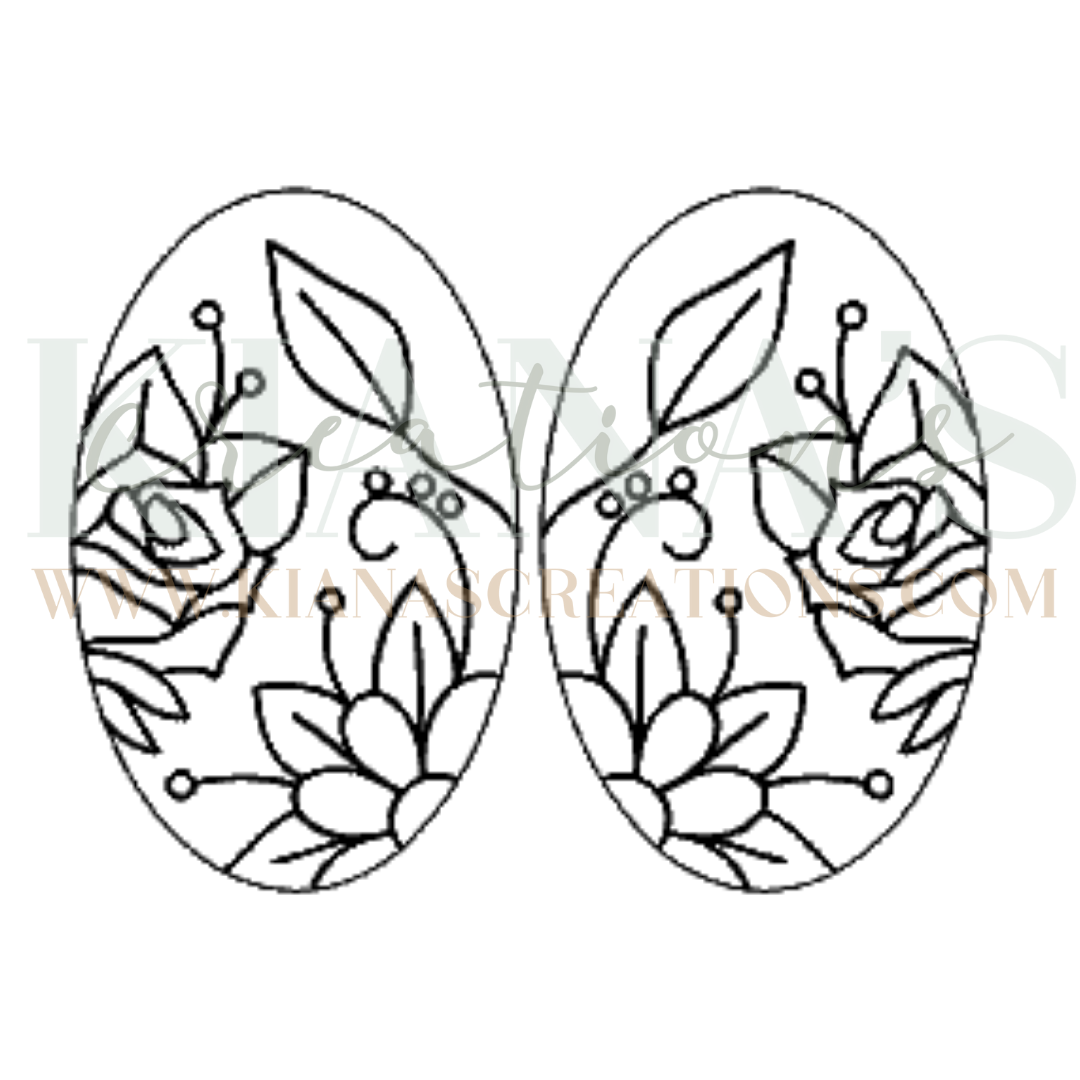 Floral Oval Wood Cabochon