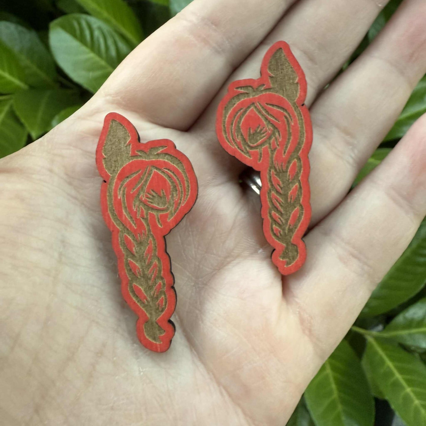 MMIW Red Engraved Wood Cabochon