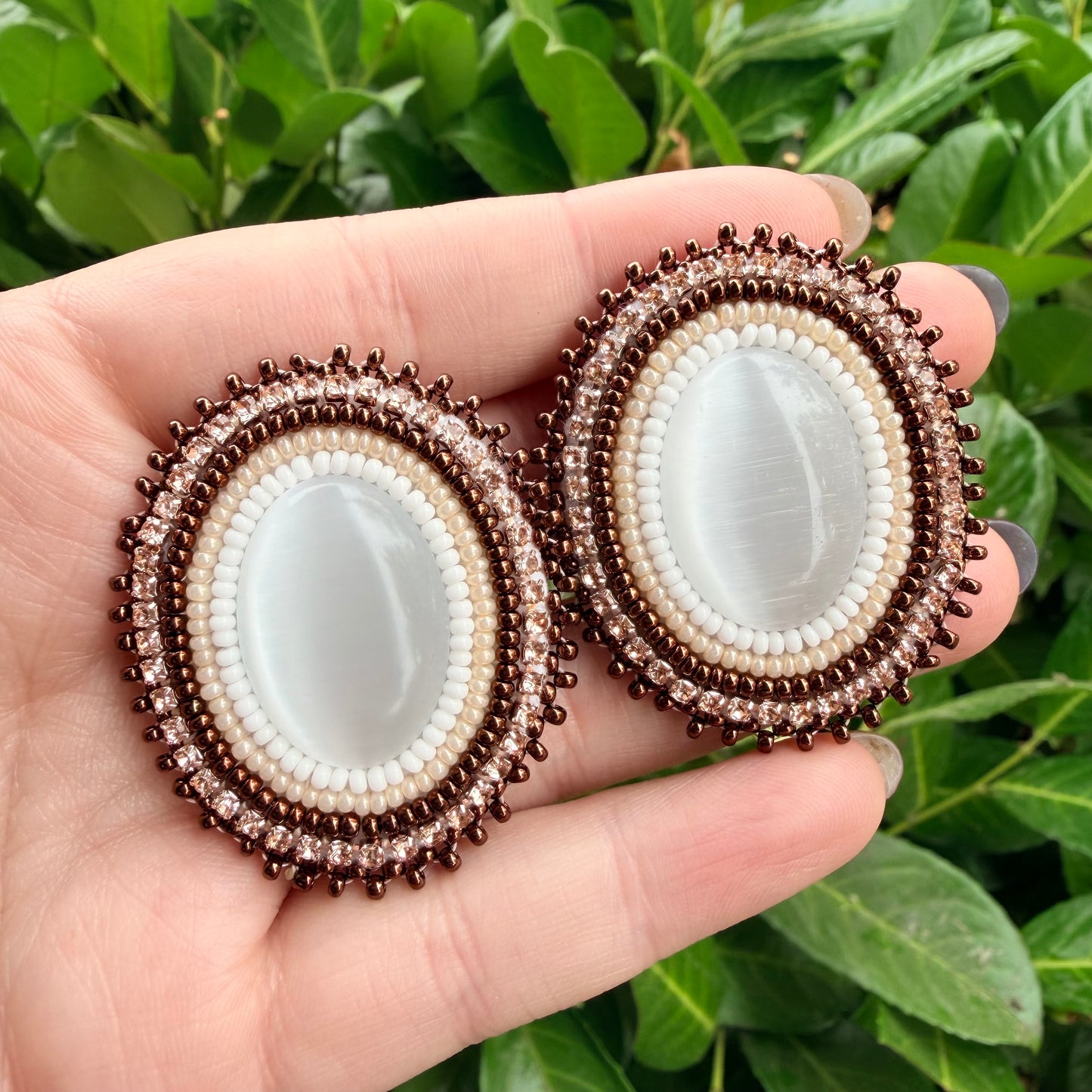 Brown Cat Eye Post Earrings
