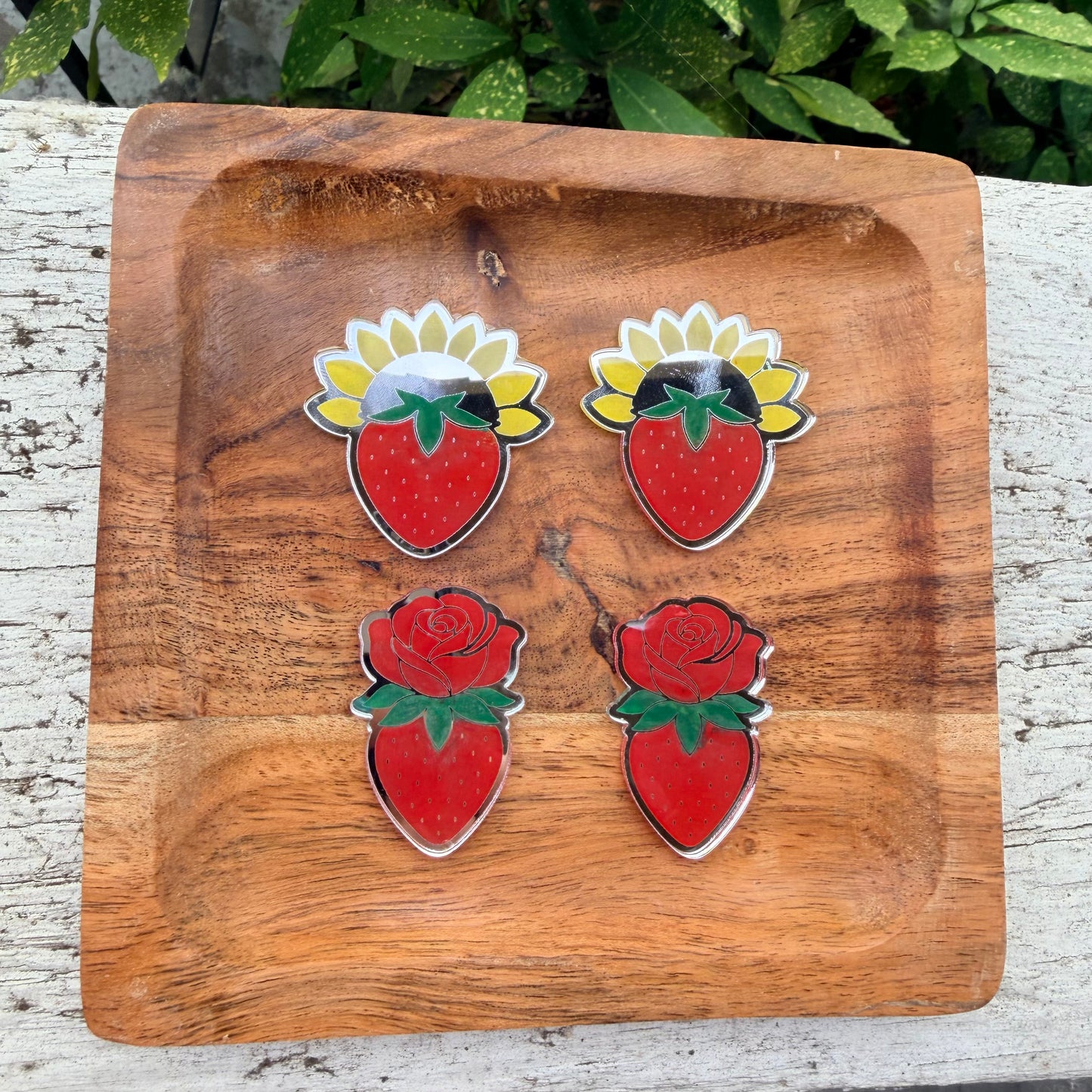 Sunflower/strawberry & Rose/strawberry Mirror Cabochons