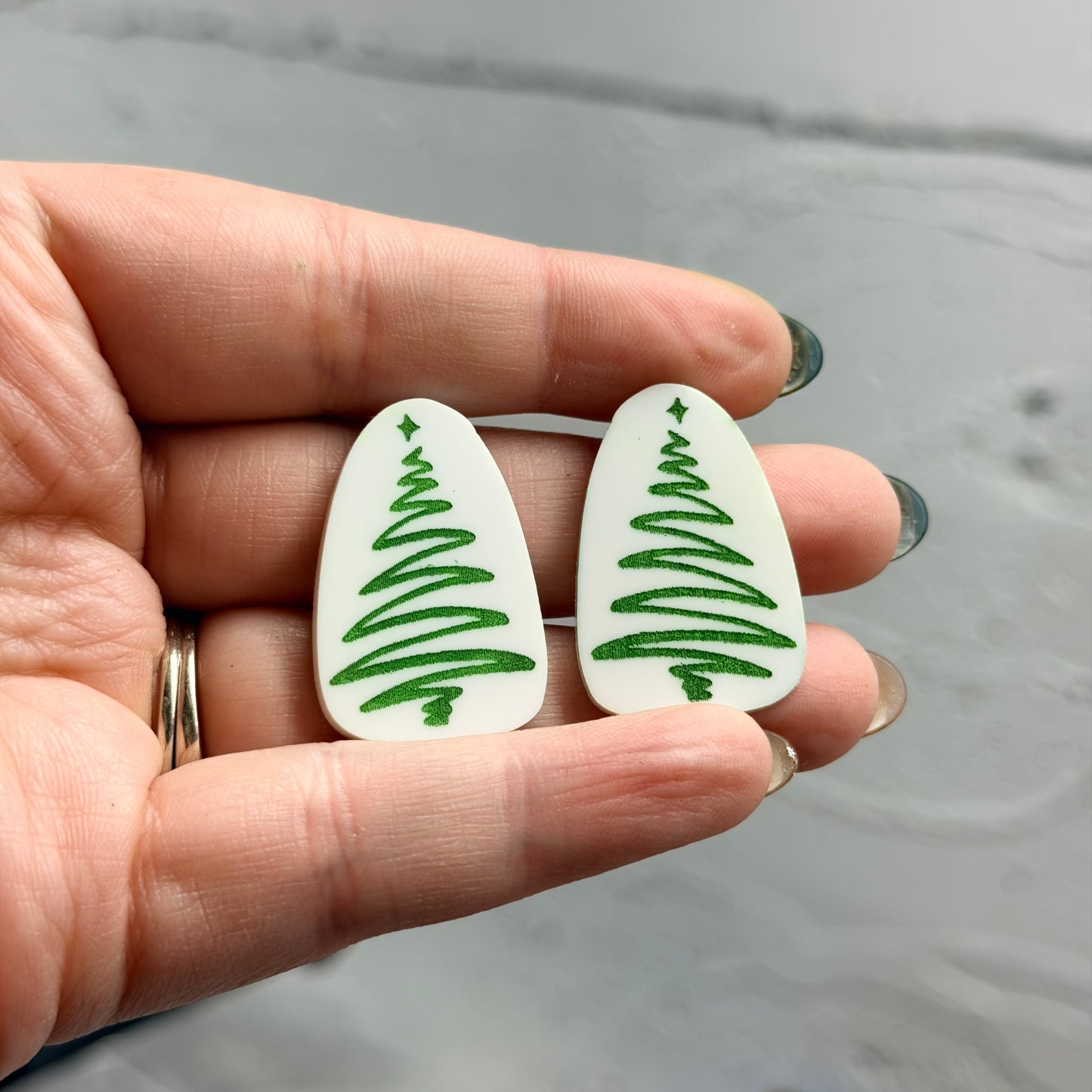 Christmas Tree Painted Acrylic Cabochons