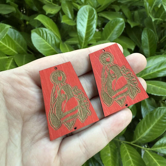 MMIW Red Engraved Wood Cabochon
