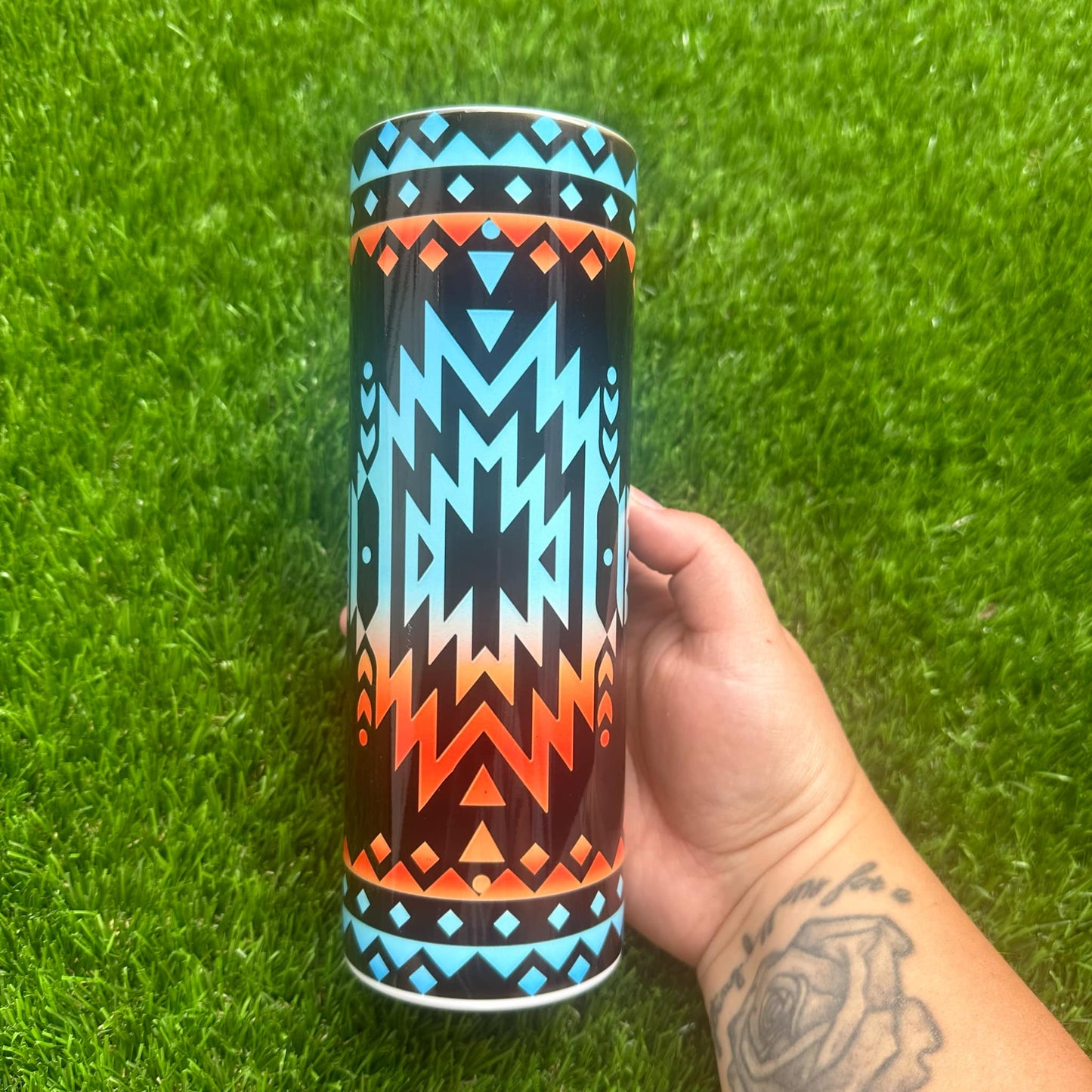 Blue n Orange Aztec Tumbler