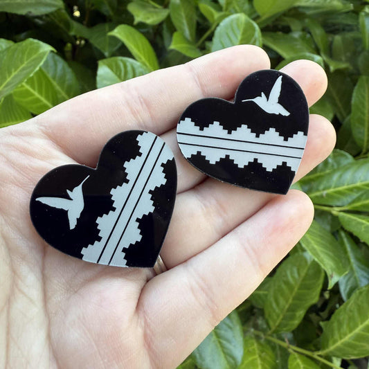 Hummingbird Heart Black Acrylic Cabochon