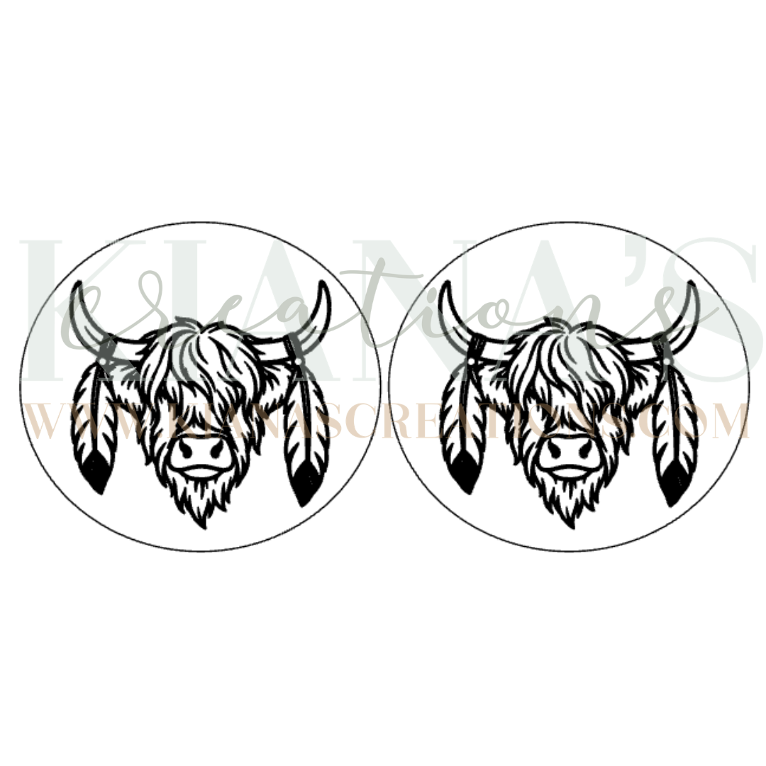 Highland Cow w/ Feathers Cabochon - You choose the color!