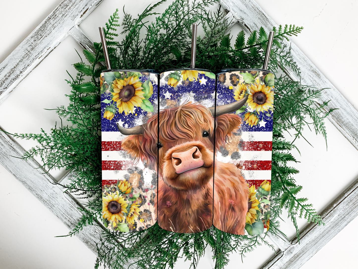 Patriotic Highland Cow Tumbler