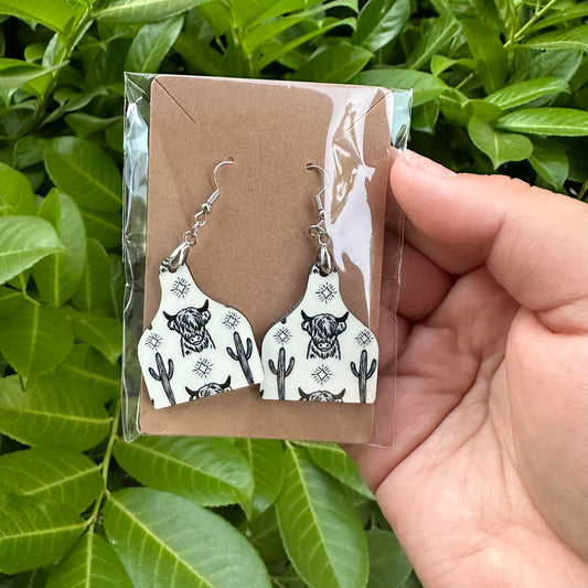 Highland Cow & Cactus Cow Tag Earring