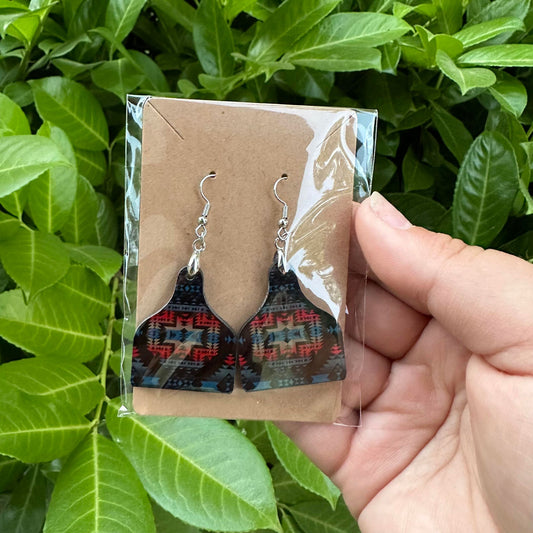 Aztec Cow Tag Earring