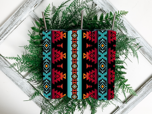 Blue, Black, & Red Aztec Tumbler