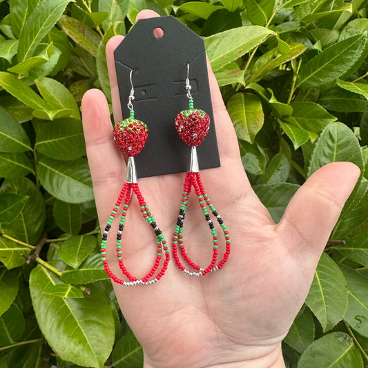 Strawberry Beaded Dangle Earrings