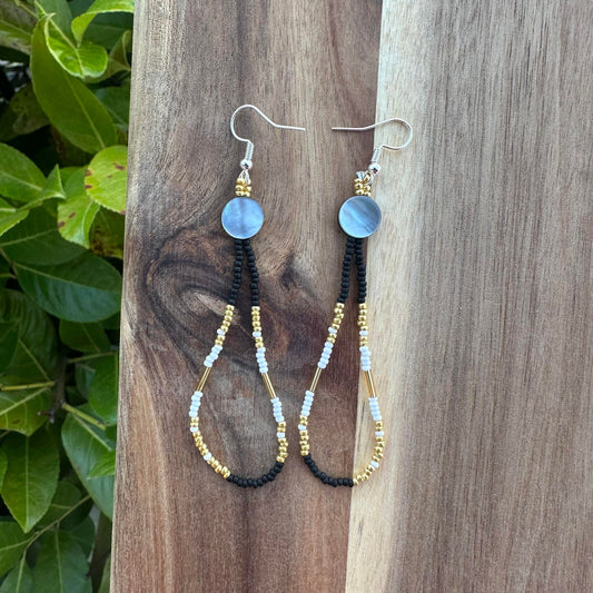 Black & Gold with Coquille Beaded Earring