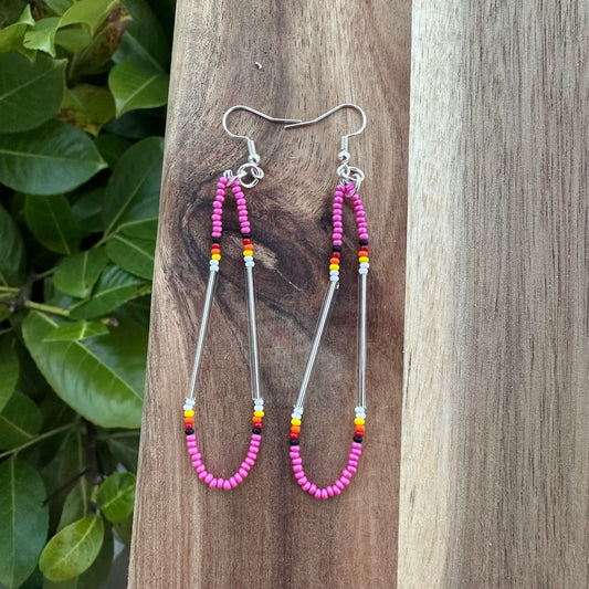 Four Direction Pink Beaded Earrings