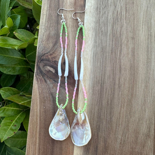 Spring Colored with Dentalium & Coquille Shell Beaded Earring