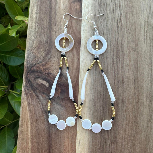 Gold night with Dentalium & Mother of Pearl Shell Beaded Earring