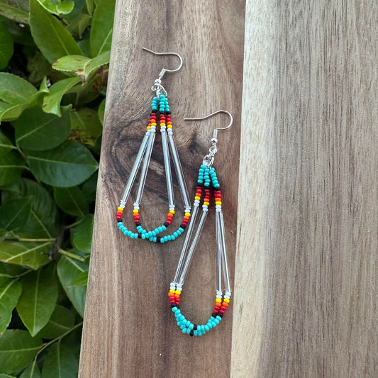 Four Direction Teal Beaded Dangle Earring