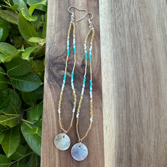 Blue & Gold with Abalone Shell Beaded Earring