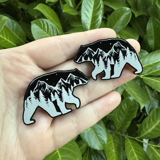 Bear Scene Black Acrylic Cabochon