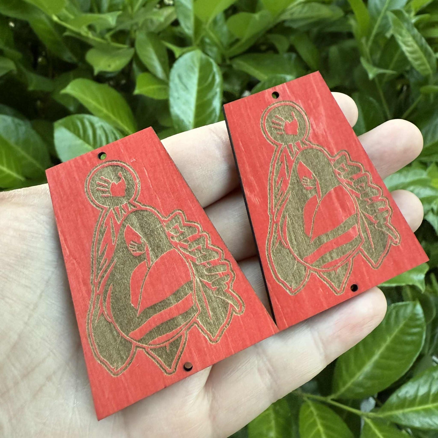 MMIW Red Engraved Wood Cabochon
