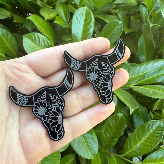 Skull Floral Black Acrylic Cabochon