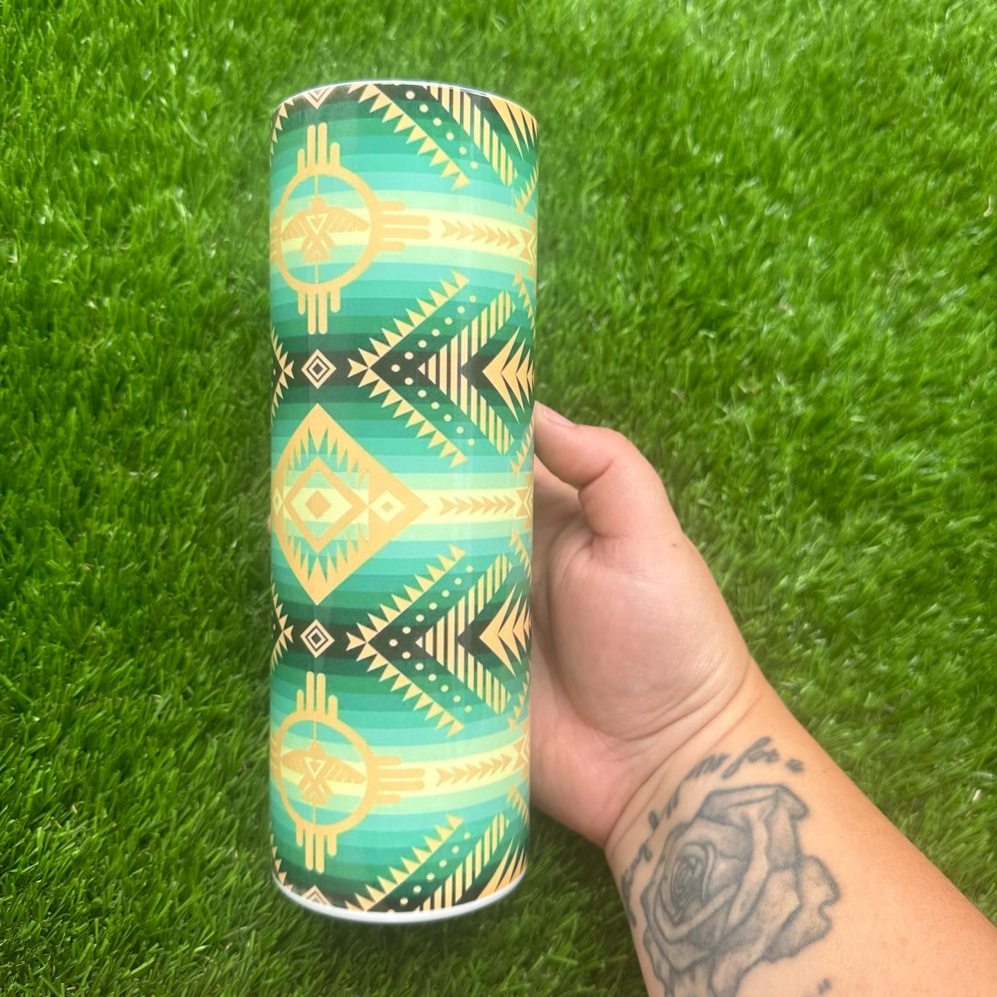 Green & Yellow Aztec Tumbler