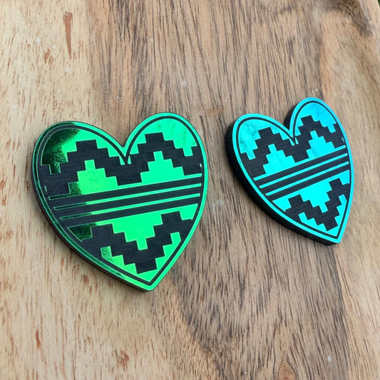 Iridescent Green/Blue Basket Heart Cabochons