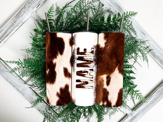 Custom Name Cow Print Tumbler