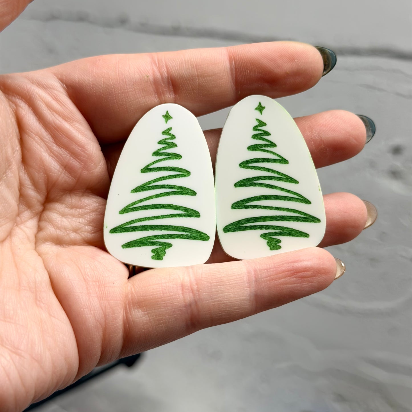 Christmas Tree Painted Acrylic Cabochons