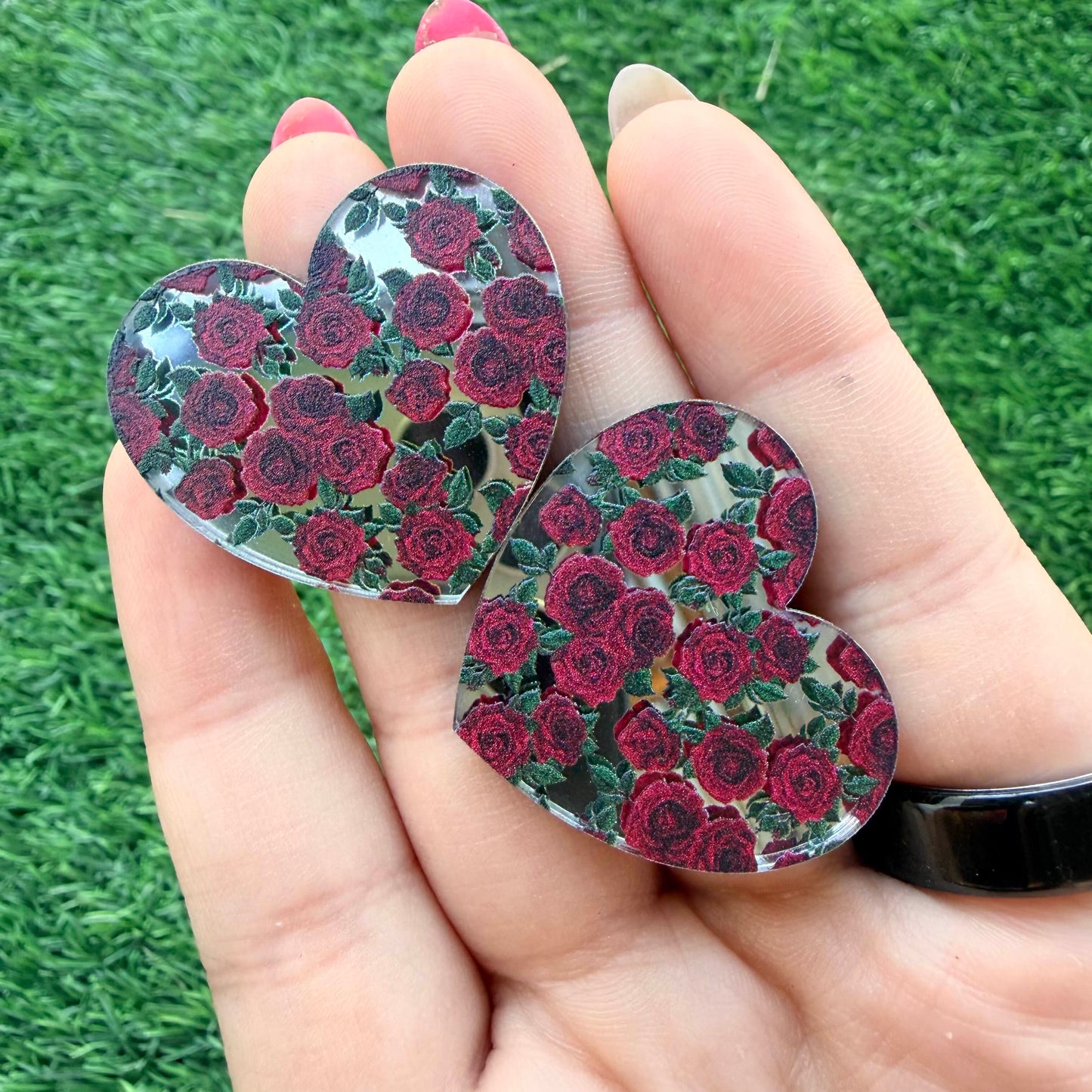 Floral Silver Mirror Cabochon