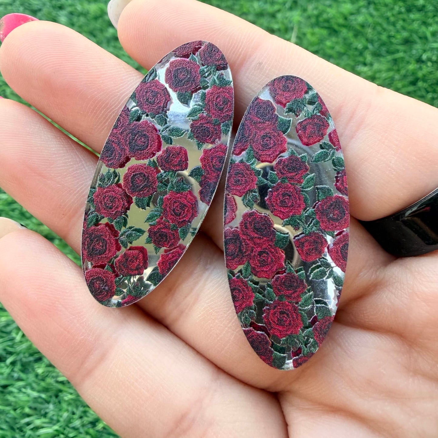 Floral Silver Mirror Cabochon