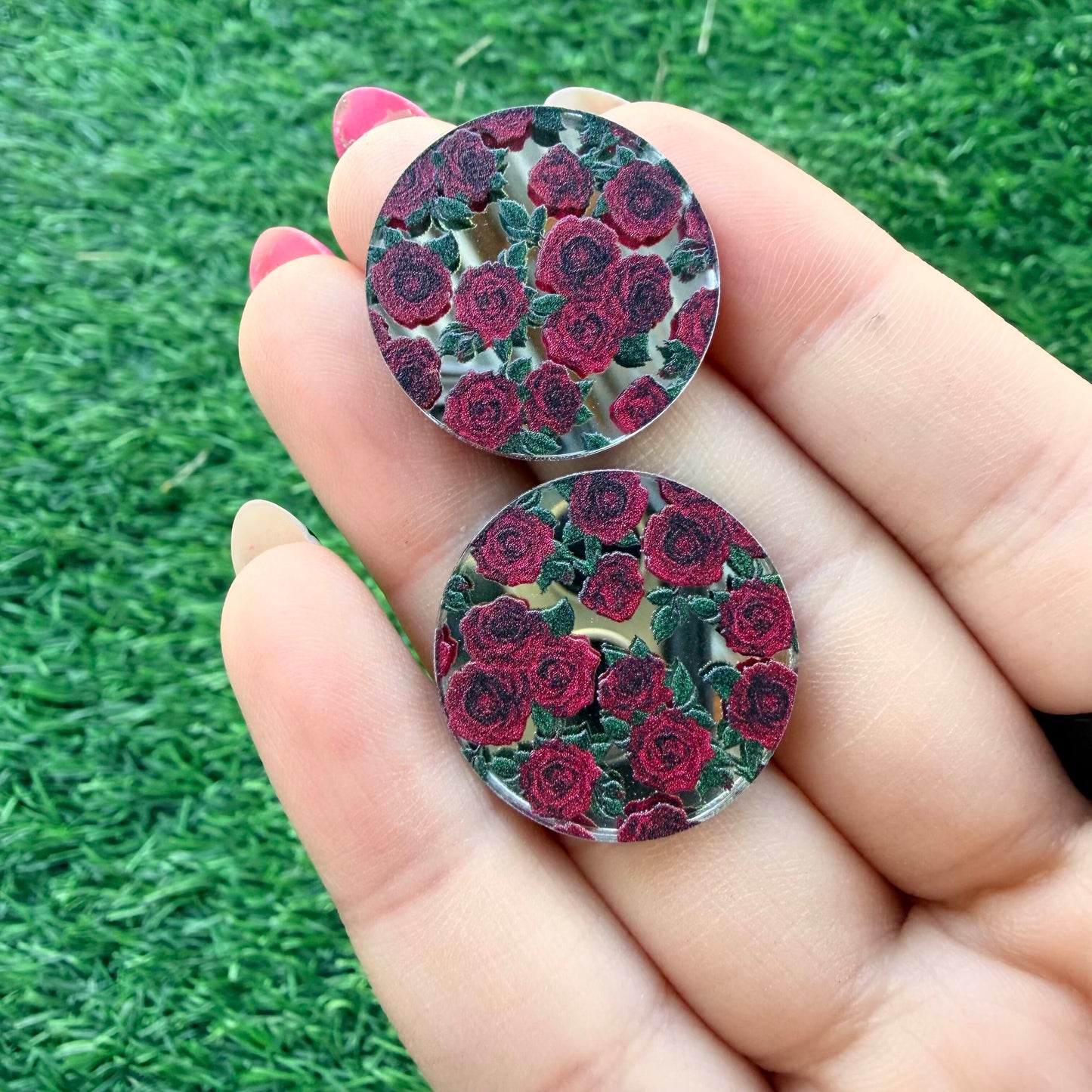 Floral Silver Mirror Cabochon