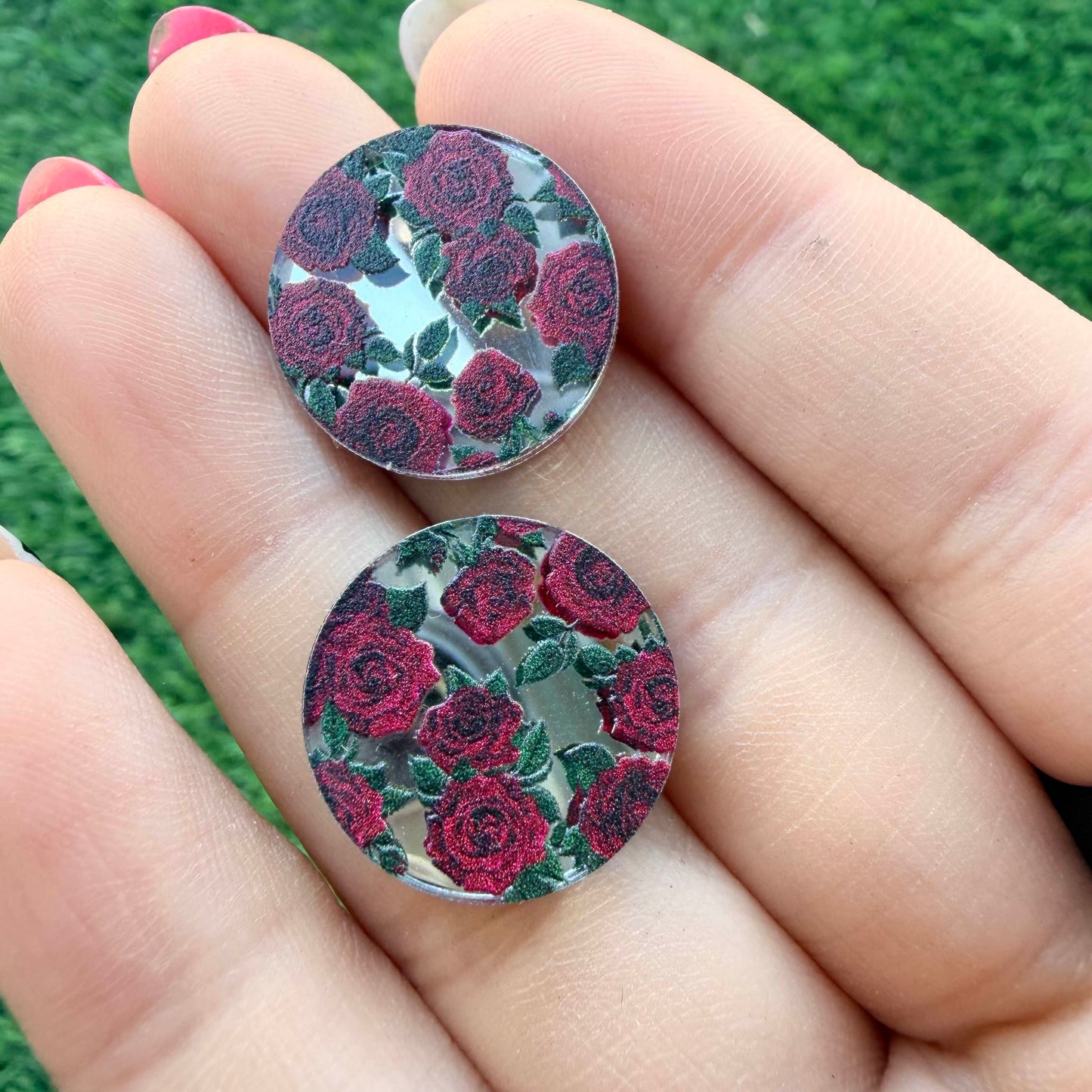 Floral Silver Mirror Cabochon