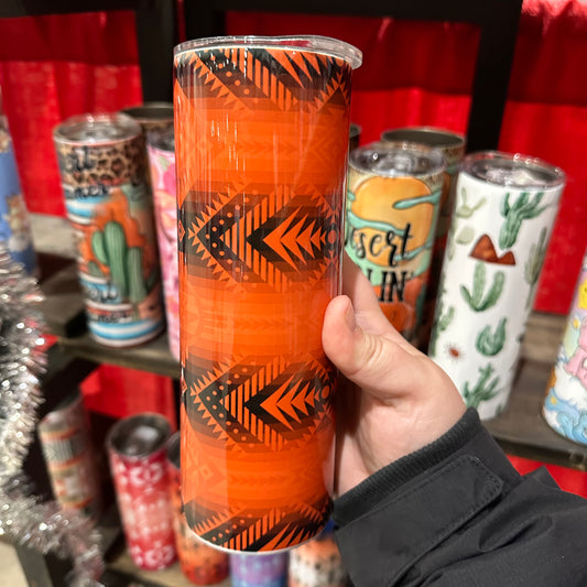 Black & Orange Aztec Tumbler