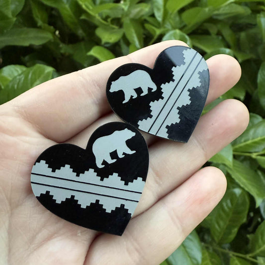 Bear Heart Black Acrylic Cabochon