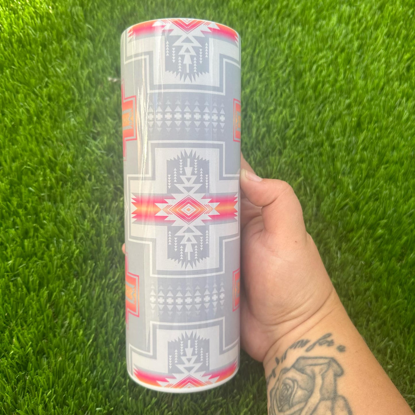 Grey n Pink Aztec Tumbler