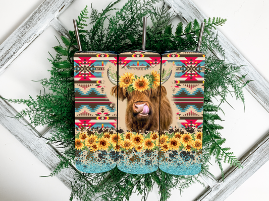 Floral Cow Aztec Tumbler