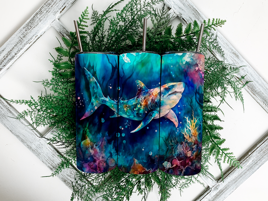 Oil Paint Shark Tumbler