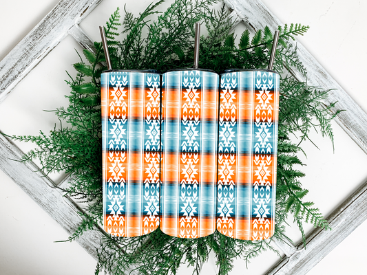 Blue n Orange Aztec Tumbler