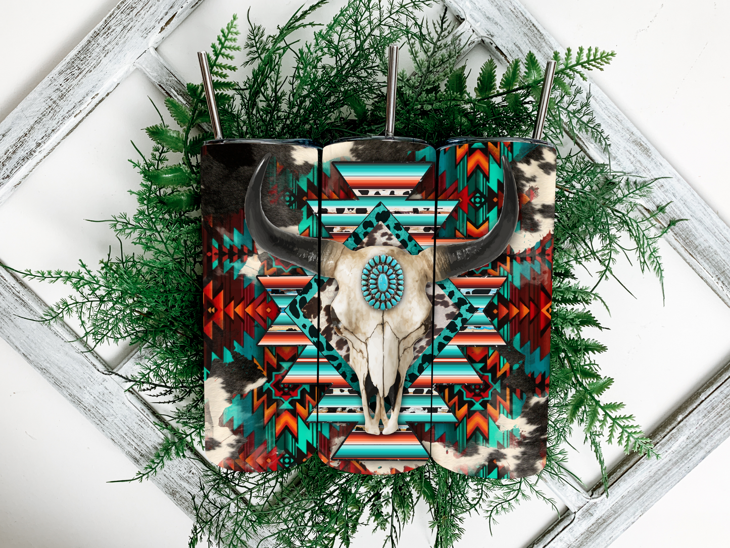 Turquoise Longhorn Aztec Tumbler