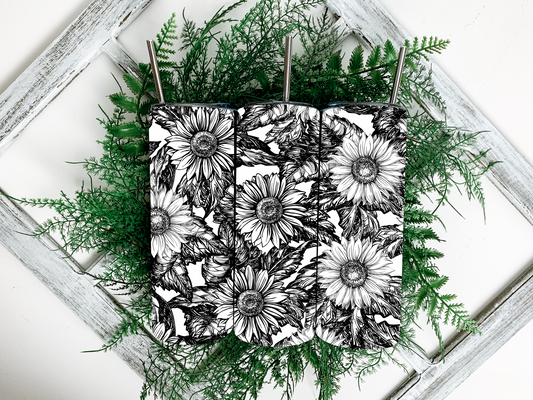 Black n White Sunflower Tumbler