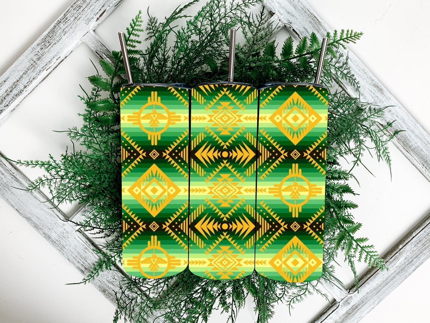 Green & Yellow Aztec Tumbler